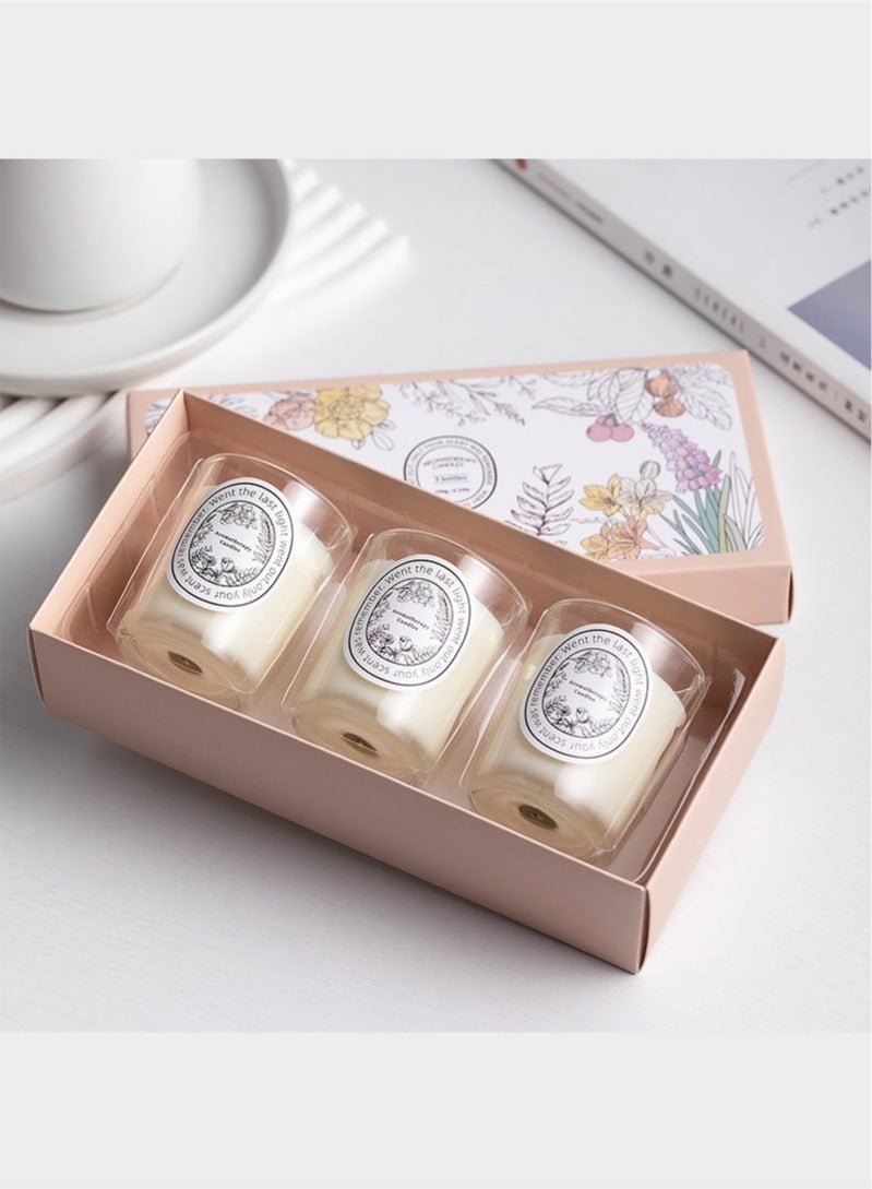 طقم من 3 شموع معطرة، ثلاث روائح مختلفة، اللون: أبيض (زهري) - Image 2